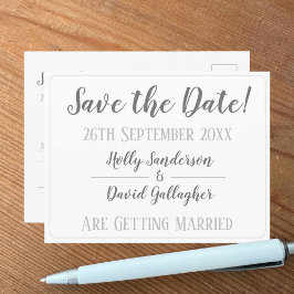 Cartão postal de Save the Date simples em cinza pr