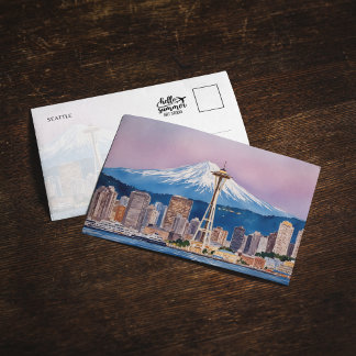 Cartão postal de Seattle Washington em aquarela