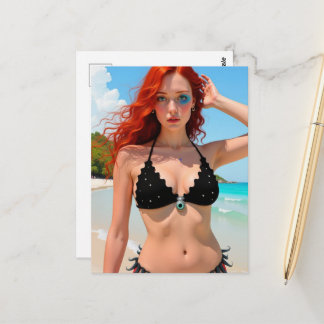 Cartão postal de senhora de biquíni preto sexy de