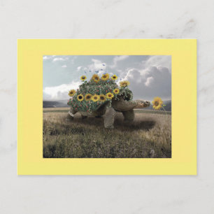 Cartão Postal de Tartaruga com Girassol Florido