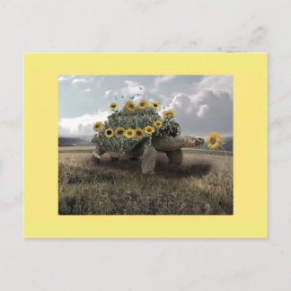 Cartão Postal de Tartaruga com Girassol Florido