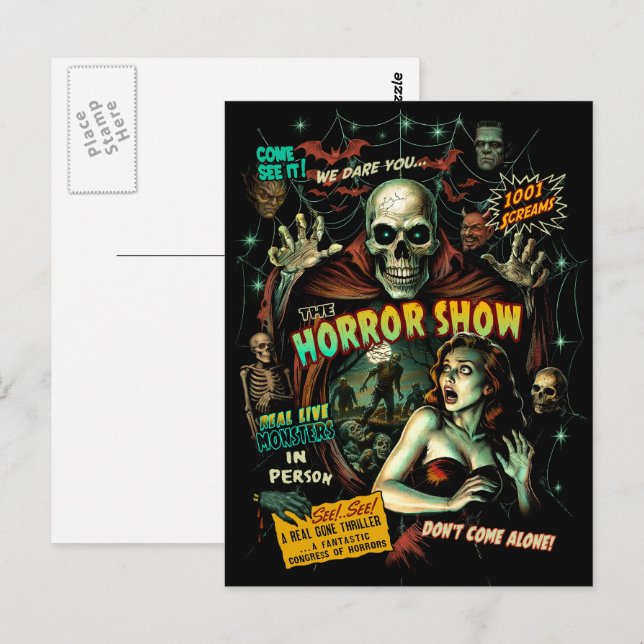Cartão postal de terror retrô Spook Show (Frente/Verso)