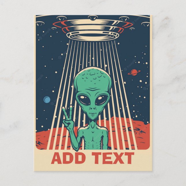 Cartão postal de texto editável cômico de alieníge (Frente)