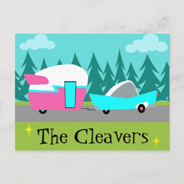 Cartão postal de trailer / reboque e carro retrô (Frente)