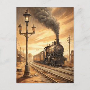 Cartão Postal de Trem Sepia Antigo Viagem de Trem