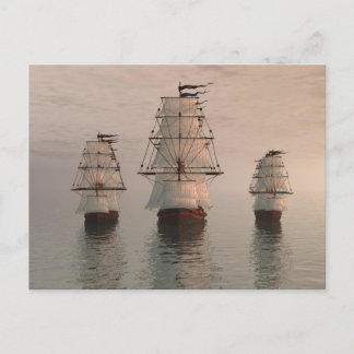 Cartão postal de três navios à vela