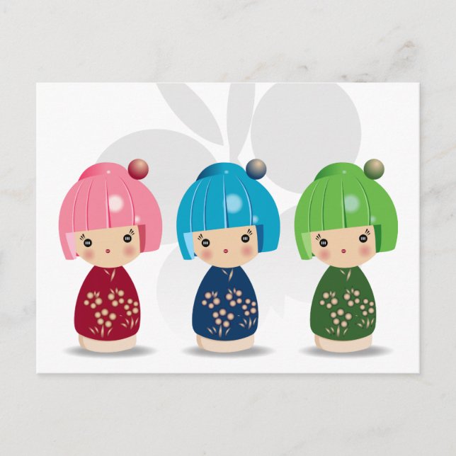 Cartão postal de Tripletes Kokeshi (Frente)