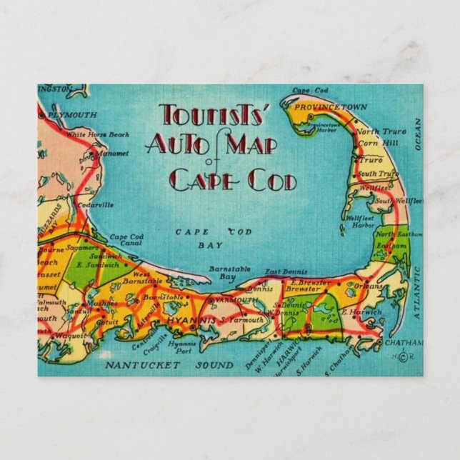 Cartão postal de turistas de Cape Cod (Frente)