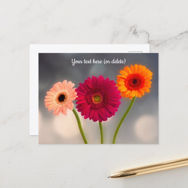 Cartão postal de um trio de Gerberas (Frente/Verso In Situ)