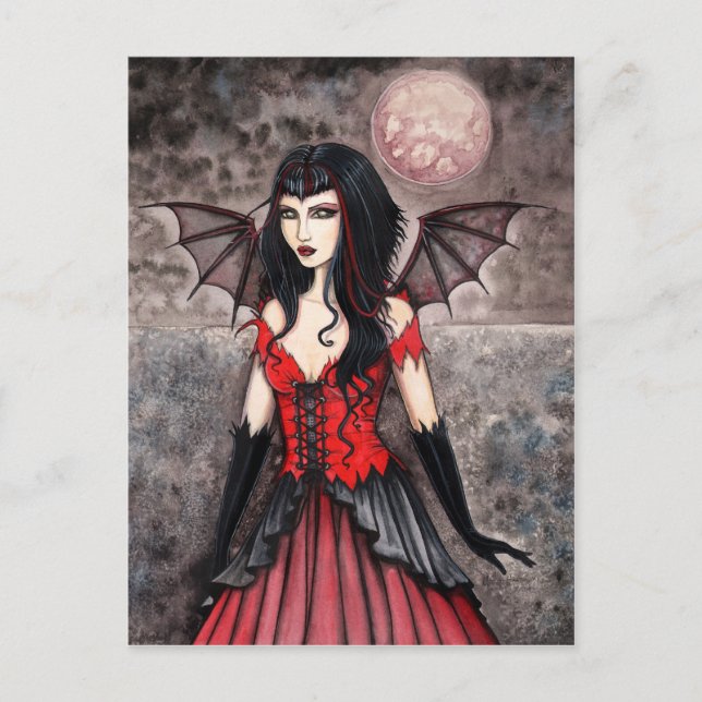 Cartão Postal de Vampiro de Halloween Gótico de Fa (Frente)
