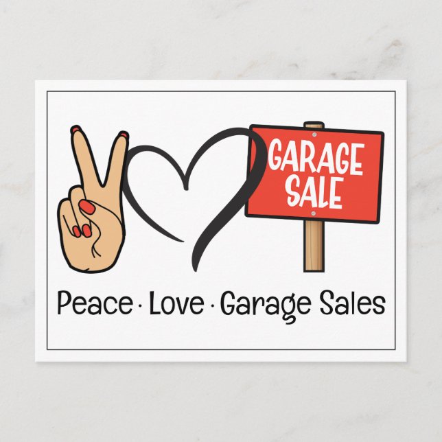 Cartão postal de vendas de garagem Paz, Amor (Frente)