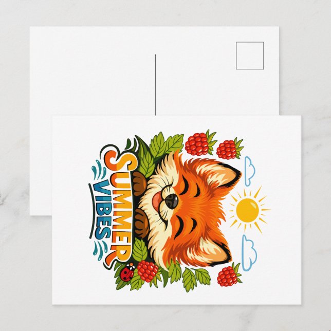 Cartão postal de verão com uma raposa (Frente/Verso)