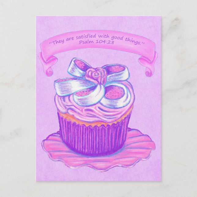 Cartão postal de versículo satisfatório Cupcake Ro (Frente)