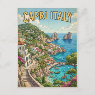 Cartão postal de viagem anime retrô de Capri Itáli