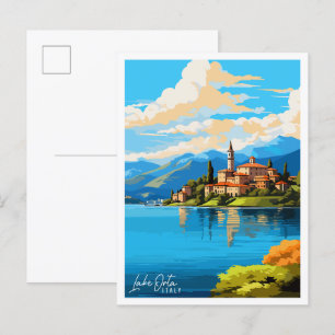 Cartão postal de viagem antiga do Lago Orta Itália