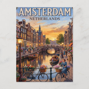 Cartão Postal de Viagem Antigo Amsterdã