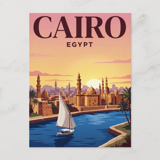 Cartão Postal de Viagem Antigo | Cairo, Egito (Frente)