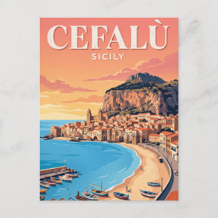 Cartão Postal de Viagem Antigo Cefalù, Itália