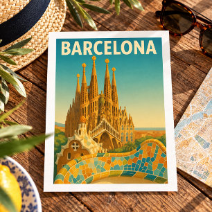 Cartão postal de viagem antigo de Barcelona Espanh