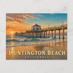 Cartão postal de viagem antigo de Huntington Beach