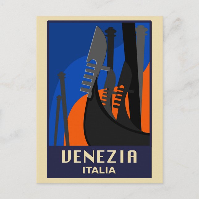 Cartão Postal de Viagem Antigo de Veneza, Itália (Frente)