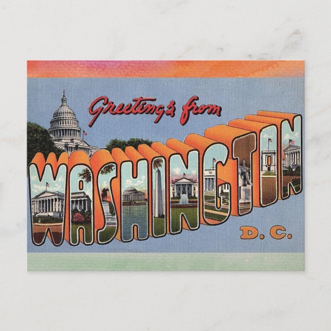 Cartão Postal de Viagem Antigo de Washington D.C. (Frente)