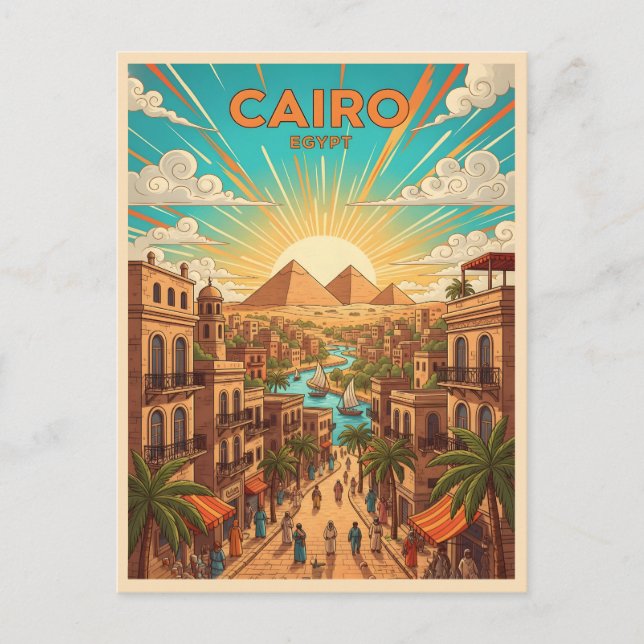 Cartão postal de viagem antigo do Cairo Egito com  (Frente)