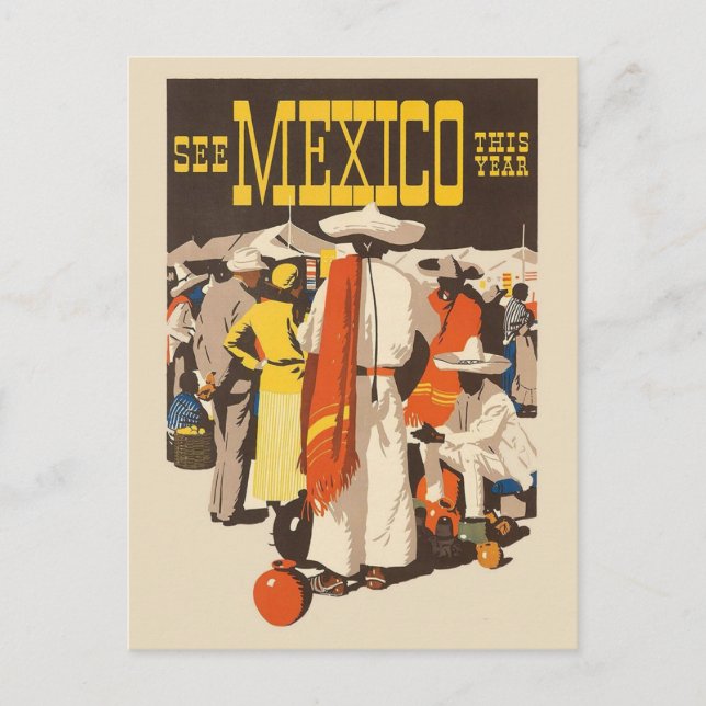 Cartão postal de viagem antigo do México (Frente)