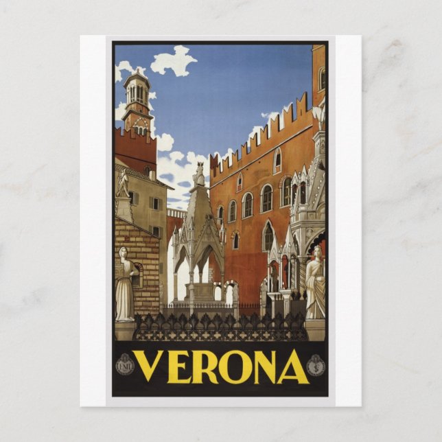 Cartão Postal de Viagem Antigo Verona Itália (Frente)