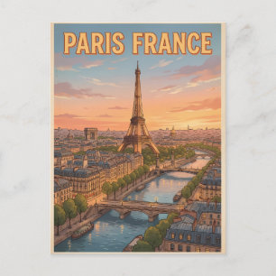 Cartão postal de viagem de anime retrô de Paris Fr