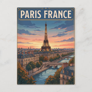 Cartão postal de viagem de anime retrô de Paris Fr