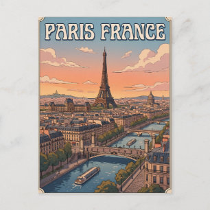 Cartão postal de viagem de anime retrô de Paris Fr