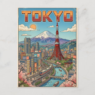 Cartão Postal de Viagem de Anime Vintage de Tóquio