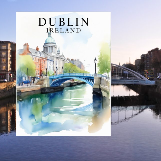 Cartão postal de Viagem de Arte Dublin, Irlanda (Dublin, Ireland Watercolor Travel Art Postcard)