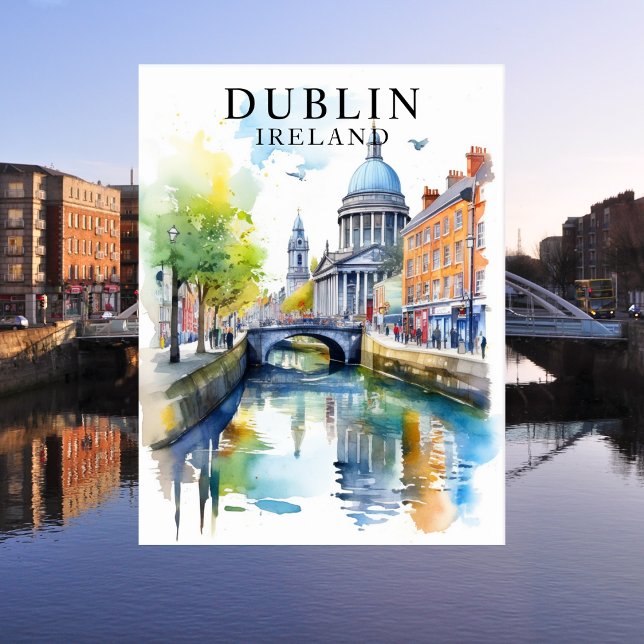 Cartão postal de Viagem de Arte Dublin, Irlanda (Dublin, Ireland Watercolor Travel Art Postcard)