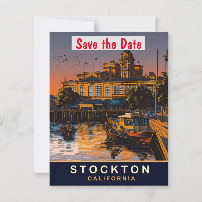 Cartão postal de viagem de Stockton, Califórnia,  (Frente)