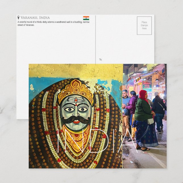Cartão postal de viagem de Varanasi, Índia (Frente/Verso)