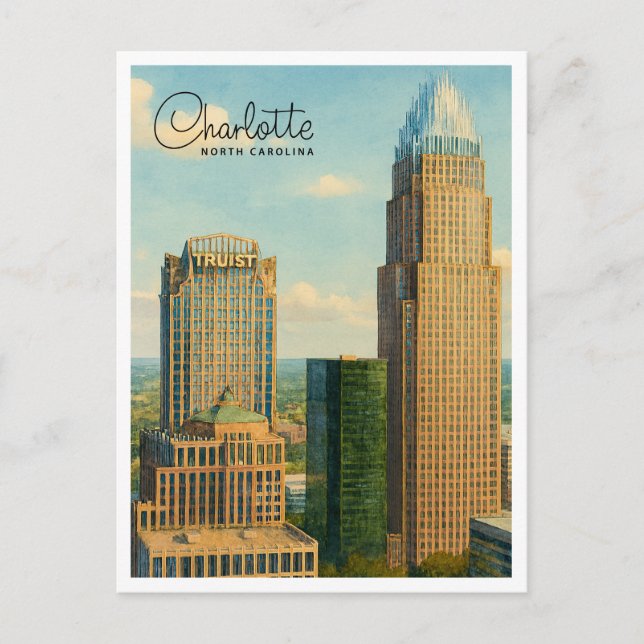 Cartão postal de viagem do céu de Charlotte NC aqu (Frente)