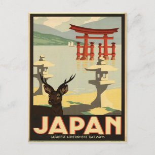 Cartão postal de viagem do Japão Antigo com Veado 