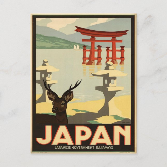 Cartão postal de viagem do Japão Antigo com Veado  (Frente)