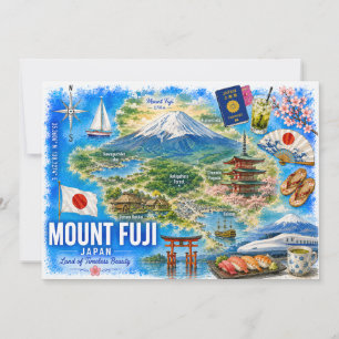 Cartão postal de viagem em aquarela do Monte Fuji