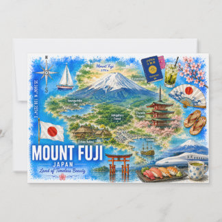 Cartão postal de viagem em aquarela do Monte Fuji