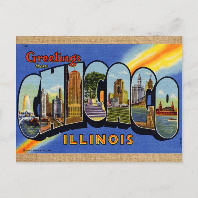 Cartão Postal de Viagem Estilo Vintage de Chicago  (Frente)