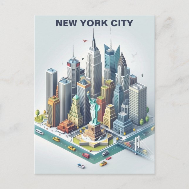 Cartão Postal de Viagem Isométrico de Nova York (Frente)