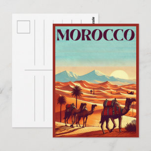 cartão postal de viagem marrocos com camelos no de