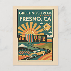 Cartão Postal de Viagem Retro de Fresno CA – Color