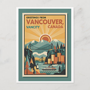 Cartão Postal de Viagem Retro Vancouver Canadá – D