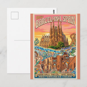 Cartão Postal de Viagem Vintage Barcelona Espanha