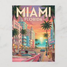 Cartão Postal de Viagem Vintage | Miami Flórida