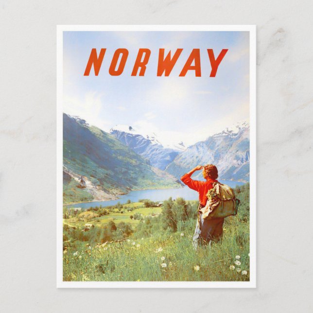 Cartão postal de viagens vintage da Noruega (Frente)